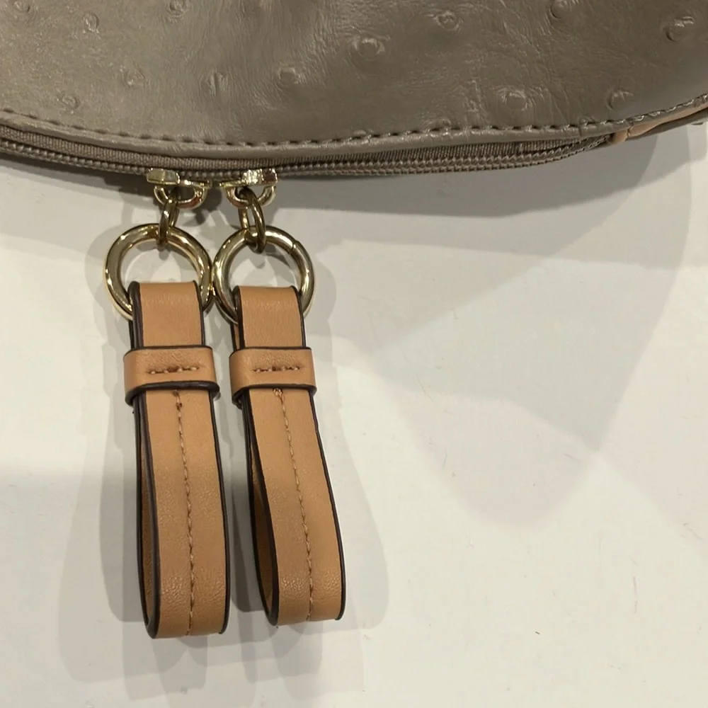 Taupe Ostrich & Tan Faux Leather Handbag